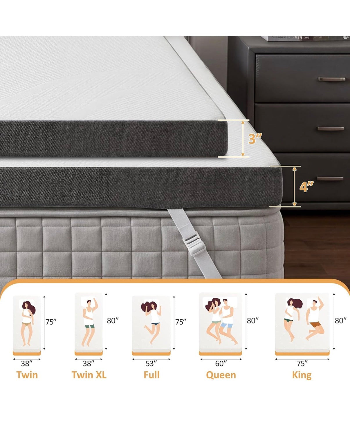 Extra Firm Mattress Topper King Size 4 Inch High Density Bed Topper Super Support Cozy Firm Mattress Pad for Back Pain Breathable Washable Cover with Ant-slip Straps (New in Box)
