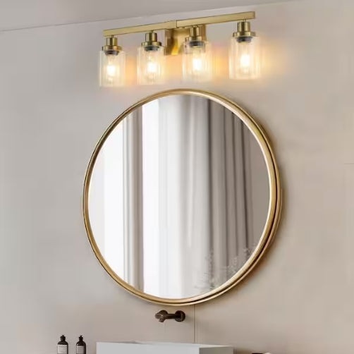 24.2 in. 4 Light Gold Finish Vanity Light with Clear Glass Shade (No Bulbs)