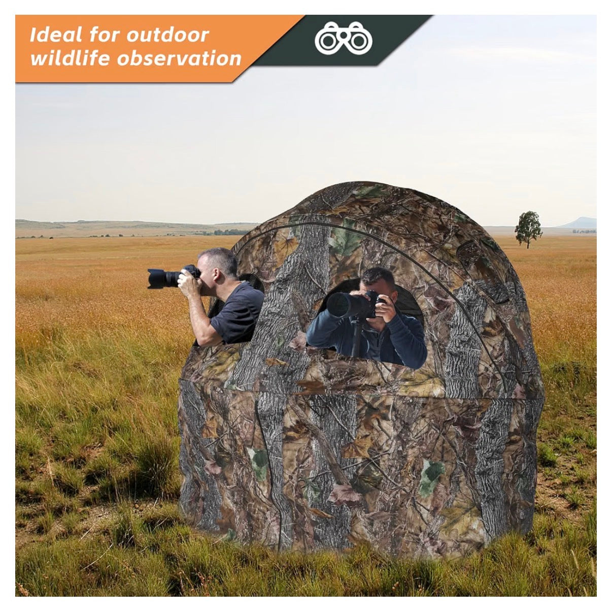 Hunting Chair Blind, 1/2 Man See Through Ground Blind, Camo Tent Built-In Chair, Portable Blind, One Way See Through, 1/2 Person, Camouflage with Carrying Bag, Hunting Blind, Hunting Gear (New in Box)