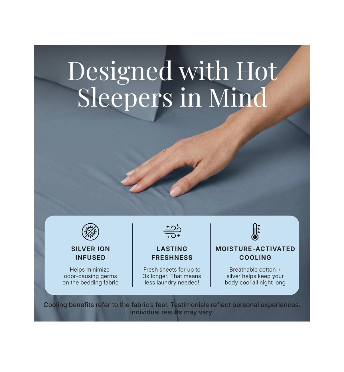 Miracle Made Breathable Cotton Bed Sheets, 4 Piece Set Silver Treated, Soft and Cool to the Touch Lightweight Bedding Designed for Hot Sleepers King Size (Slate Blue) (New in Box)