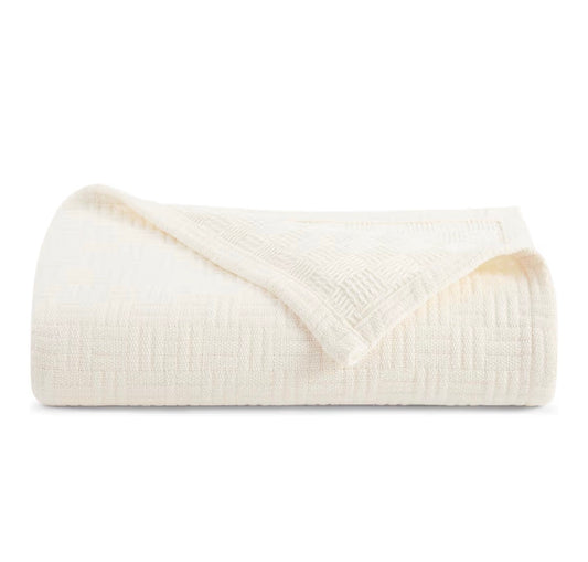 Basket Weave Throw Blanket 100% Ringspun Cotton All Season Throws, Luxury Hotel, Soft on Skin, Breathable, 300 GSM for Bed, Sofa and Chair, 50 Inch X 70 Inch (Egret Creamy Beige) (New in Package)