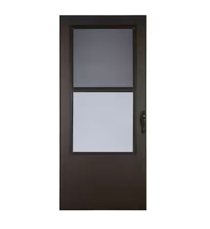 LARSON 20+ Midview 34 Inch X 81 Inch Brown Wood Core Reversible Hinge Storm Door with Self-Storing Screen (Brown) (New in Box)
