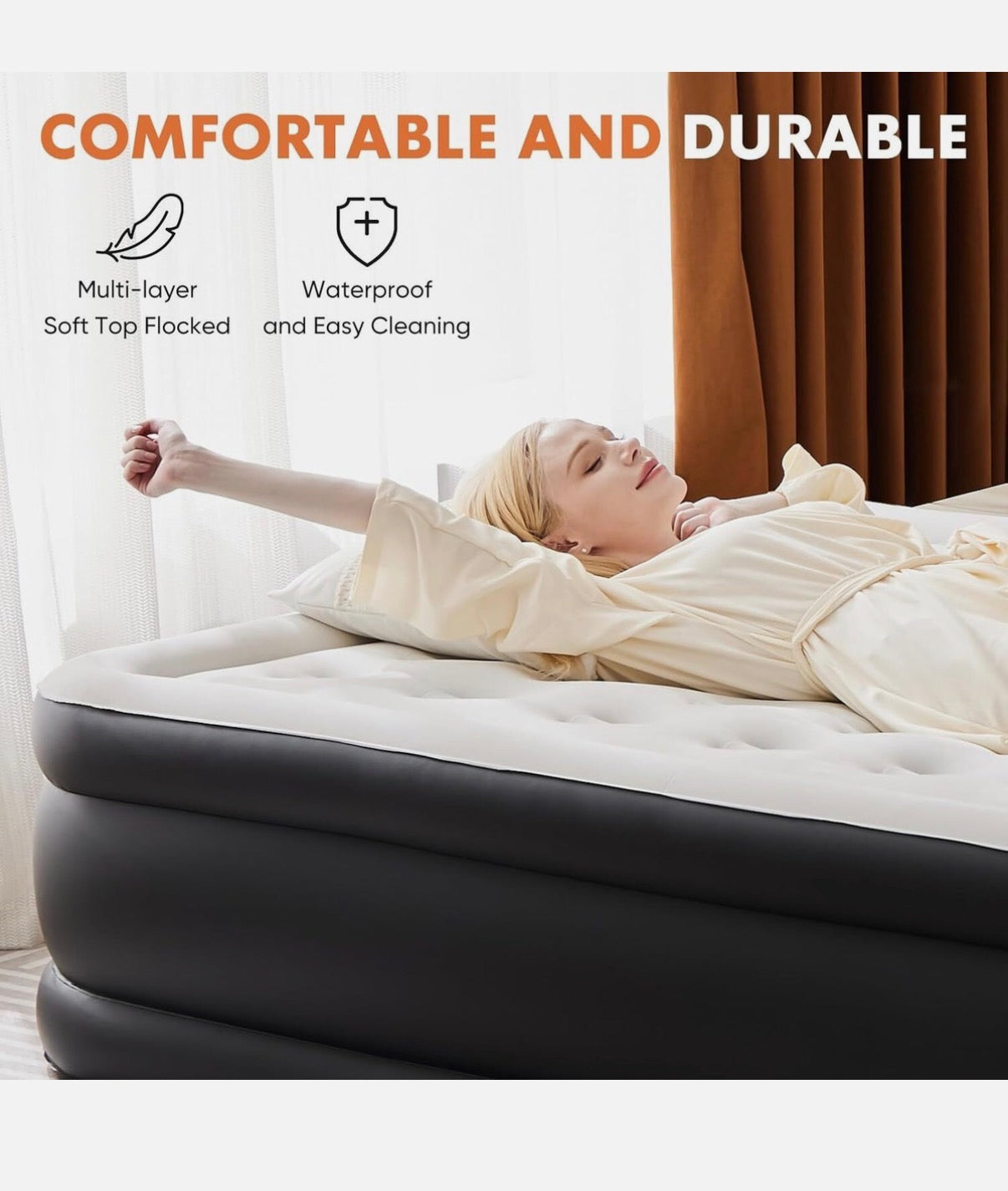 Queen Size Air Mattress 22 inch Inflatable Blow Up Mattress Airbed with Built-In Pump (New in Box)