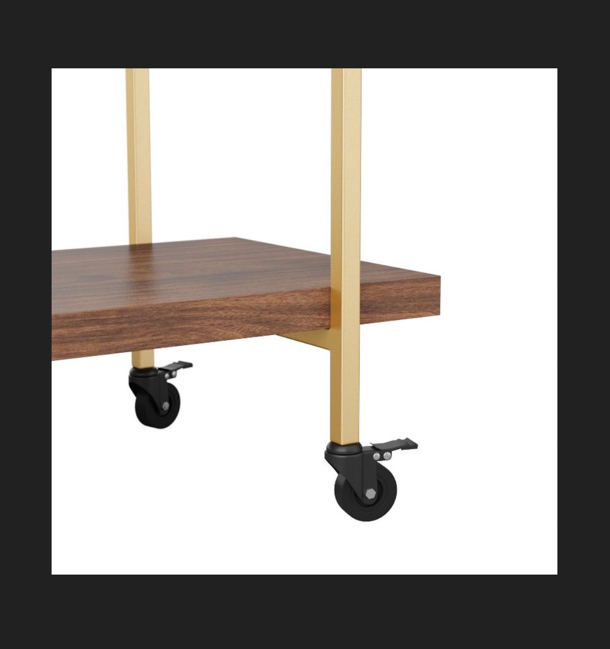 Martha Stewart 2 Tier Walnut Mobile Wood Grain Office Storage and Printer Cart with Polished Brass Frame (New in Box) (Assembly Required)