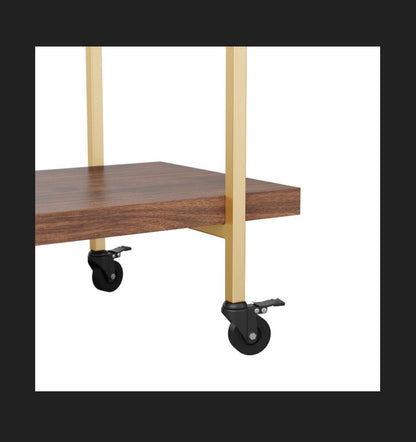 Martha Stewart 2 Tier Walnut Mobile Wood Grain Office Storage and Printer Cart with Polished Brass Frame (New in Box) (Assembly Required)