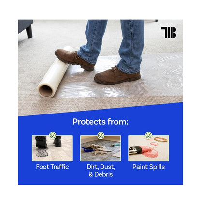 TapeManBlue Carpet Proction Film 24 inch X 200 ft. Roll, Self Adhesive Plastic carpet protector Film with Clean Removal & Easy Unwind, Durable Protection Tape to Shield Your Surface from dirt and Spills (New in Box)