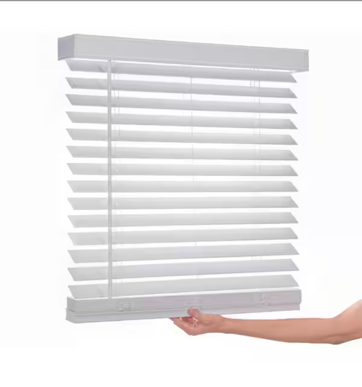 White cordless faux wood blinds for windows with 2 inch slats - 33.5 inches W X 48 inches L