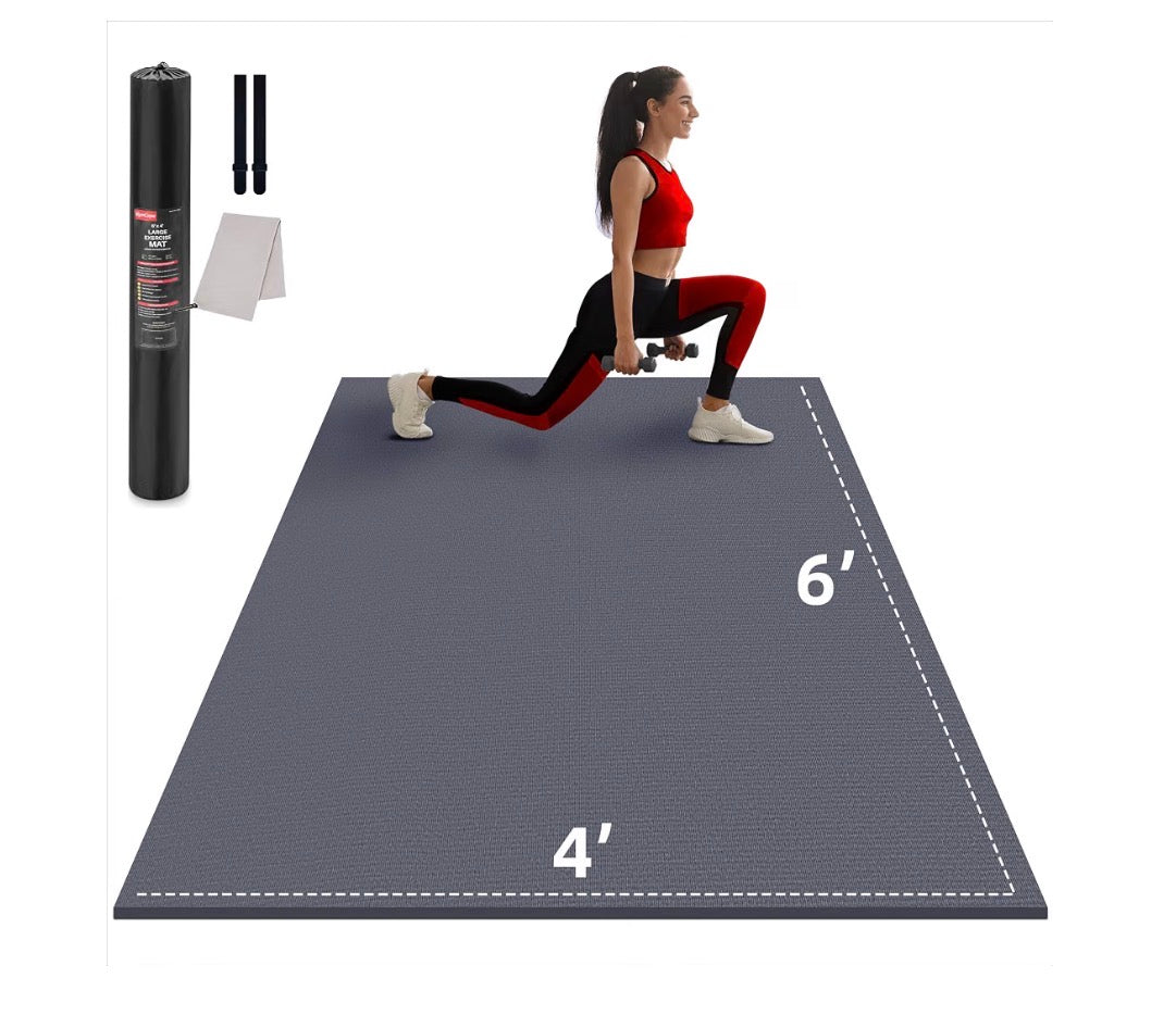 GymCope Large Exercise Mat for Home Workouts, 6 Ft. X 4 Ft.  Extra Thick Workout Mat, High Density Gym Mat for Cardio, Jump Rope, MMA, Weights Shoe Friendly Dark Gray (New in Box)