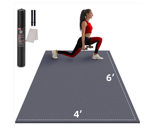 GymCope Large Exercise Mat for Home Workouts, 6 Ft. X 4 Ft.  Extra Thick Workout Mat, High Density Gym Mat for Cardio, Jump Rope, MMA, Weights Shoe Friendly Dark Gray (New in Box)