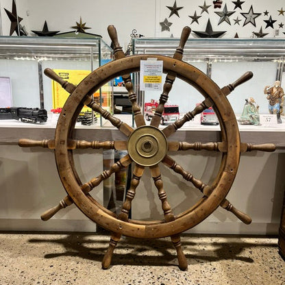 Large Wooden Ship's Steering Wheel