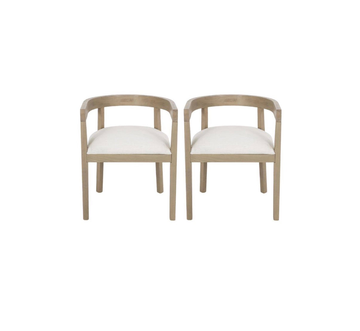 Cinnabar Beige Fabric Upholstered Chair Light Ash Finish Solid Wood Frame Dining Armchair with Curved Back (Set of 2) (Use; Good Condition)