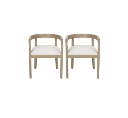 Cinnabar Beige Fabric Upholstered Chair Light Ash Finish Solid Wood Frame Dining Armchair with Curved Back (Set of 2) (Use; Good Condition)