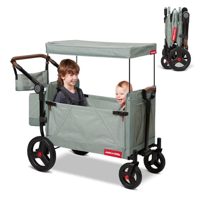 Radio Flyer Atlas Stroll 'N Wagon, for Ages 1+ 3-in-1 Push or Pull Versatility, One Hand Fold, UV Canopy, 5-Point Harnesses, Rubber Wheels, Storage Capabilities (Sage Green) (New in Box)