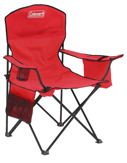 Coleman Poratble Camping Chair with 4-Can Cooler, Cushioned Seat & Back with Side Pockets & Cup Holder, Carry Bag Included, Great for Camping, Tailgating, Firepits, Patio & More (Red) (New in Box)