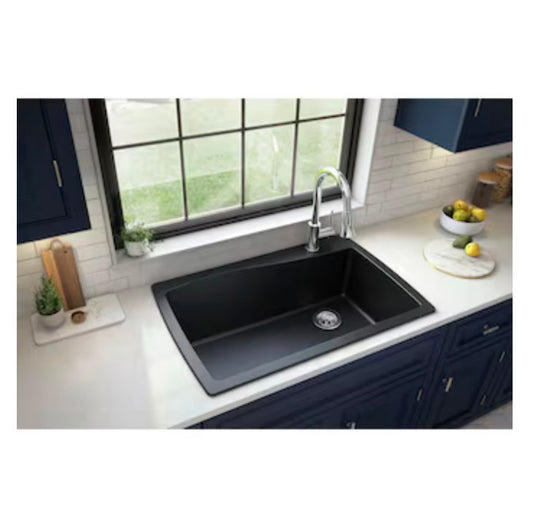 Karran Drop-In 34 Inch X 22 Inch Black Quartz Single Bowl 1 Hole Kitchen Sink (New in Box)