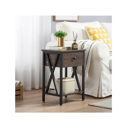 1 Bin Drawer Nightstands X Design Side End Table Nightstand 21.7 Inch Height, 11.8 Inch Width, 15.8 Inch Length (Gray) (New in Box)