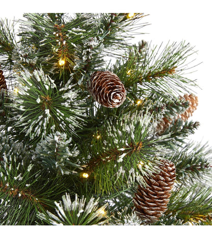 Nearly Natural 2 Ft. Frosted Pine Acritical Christmas Tree with 35 Clear LED Lights, Pinecones and Burlap Base (New in Box)