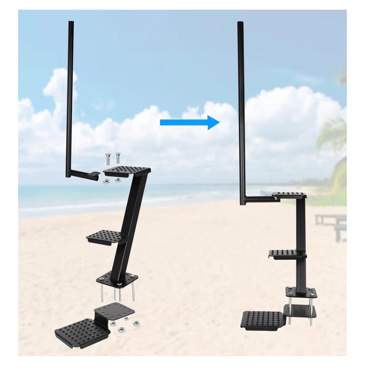 Heavy Duty Boat Trailer Steps with Safety Handle, Non-Slip Surface, Boat Trailer Steps for the Tongue, 3 Step Trailer Step
