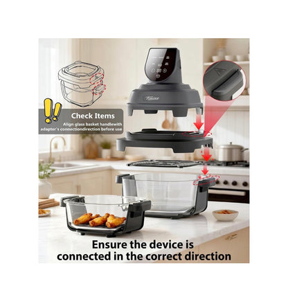 5-in-1 Glass Air Fryer for Zero-Oil Healthy Cooking, Space Saving 1500W Countertop Cooker with 4 QT 6 Cup Glass Bowl, Non-ToxicSafe & Dishwasher Friendly for Small & Large Family Meals (Gray) (New in Box)