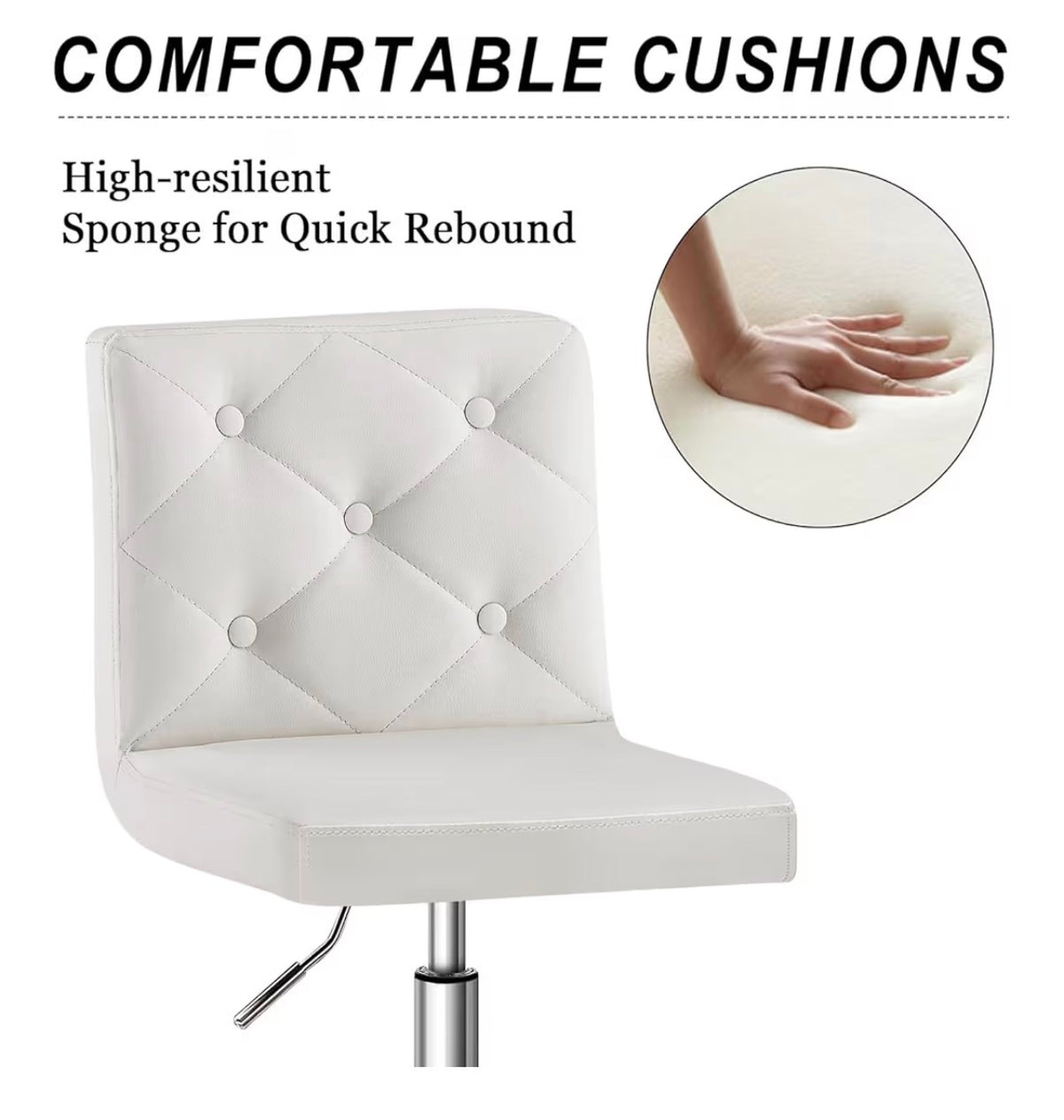 VECELO PU Leather Mid-Back Armless Vanity Chair Adjustable Height 360 Degree Rolling Swivel for Home, Office, Work (White) (New in Box)