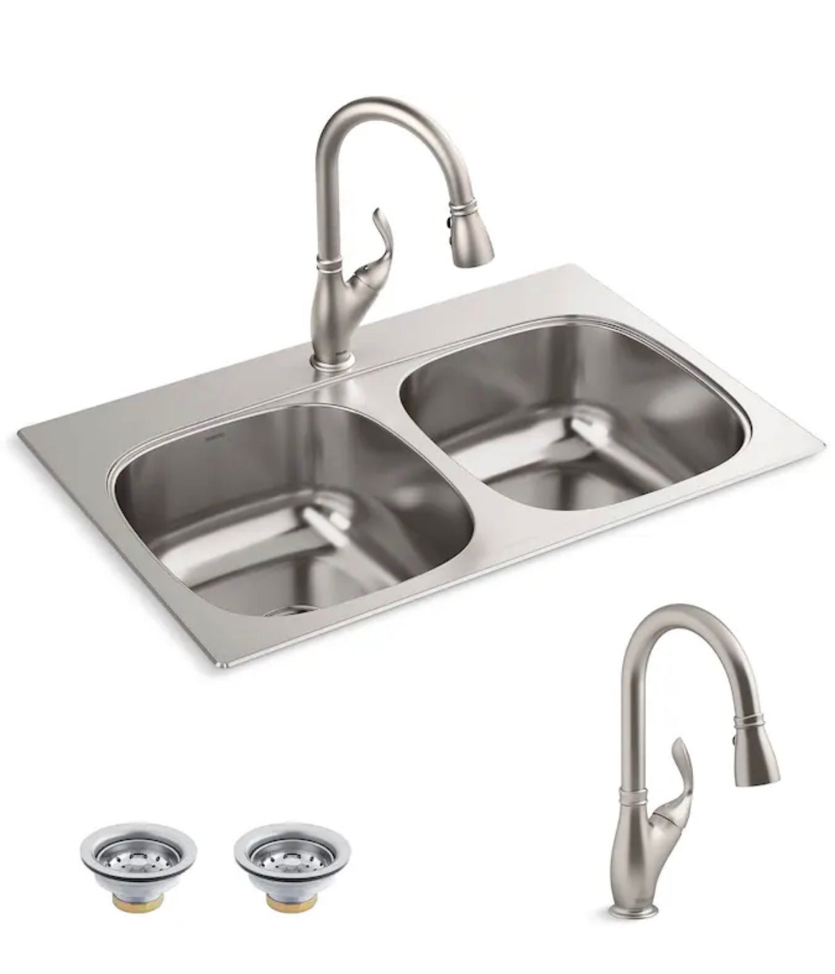 Holland Drop-in 33 Inch X 22 Inch Stainless Steel Double Equal Bowl 18 Gauge Kitchen Sink All-in-One Kit (New in Box)