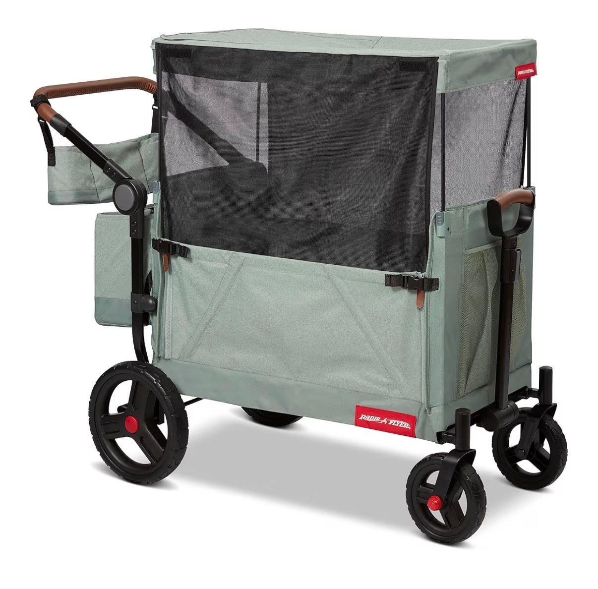 Radio Flyer Atlas Stroll 'N Wagon, for Ages 1+ 3-in-1 Push or Pull Versatility, One Hand Fold, UV Canopy, 5-Point Harnesses, Rubber Wheels, Storage Capabilities (Sage Green) (New in Box)