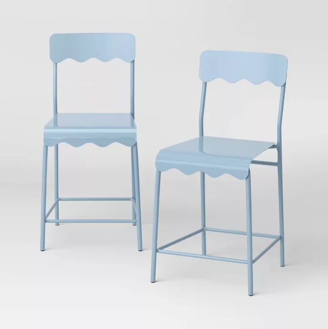Set of 2 24" Wavy Metal Counter Height Barstool
