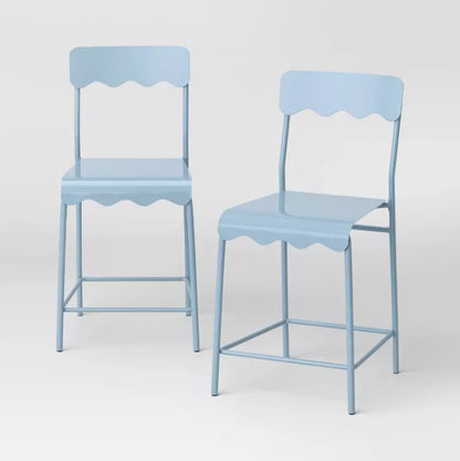 Set of 2 24" Wavy Metal Counter Height Barstool