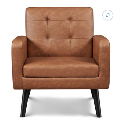 Yaheetech Modern Faux Leather Tufted Accent Chair, Retro Brown (New in Box)