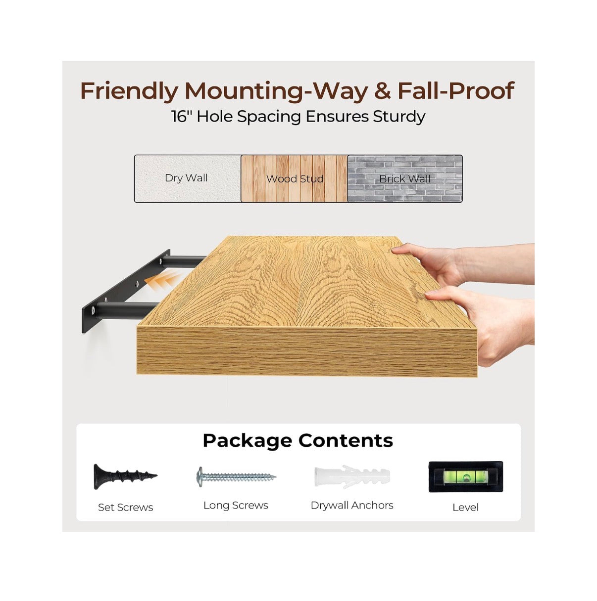 Floating Shelves for Wall24 Inch Set of 3, Farmhouse Floating Shelves with Invisible Heavy Duty Bracket, 10-Inch-Deep Bathroom Shelves for Storage, Livingroom, Kitchen, Decor (Oak) (New in Box)