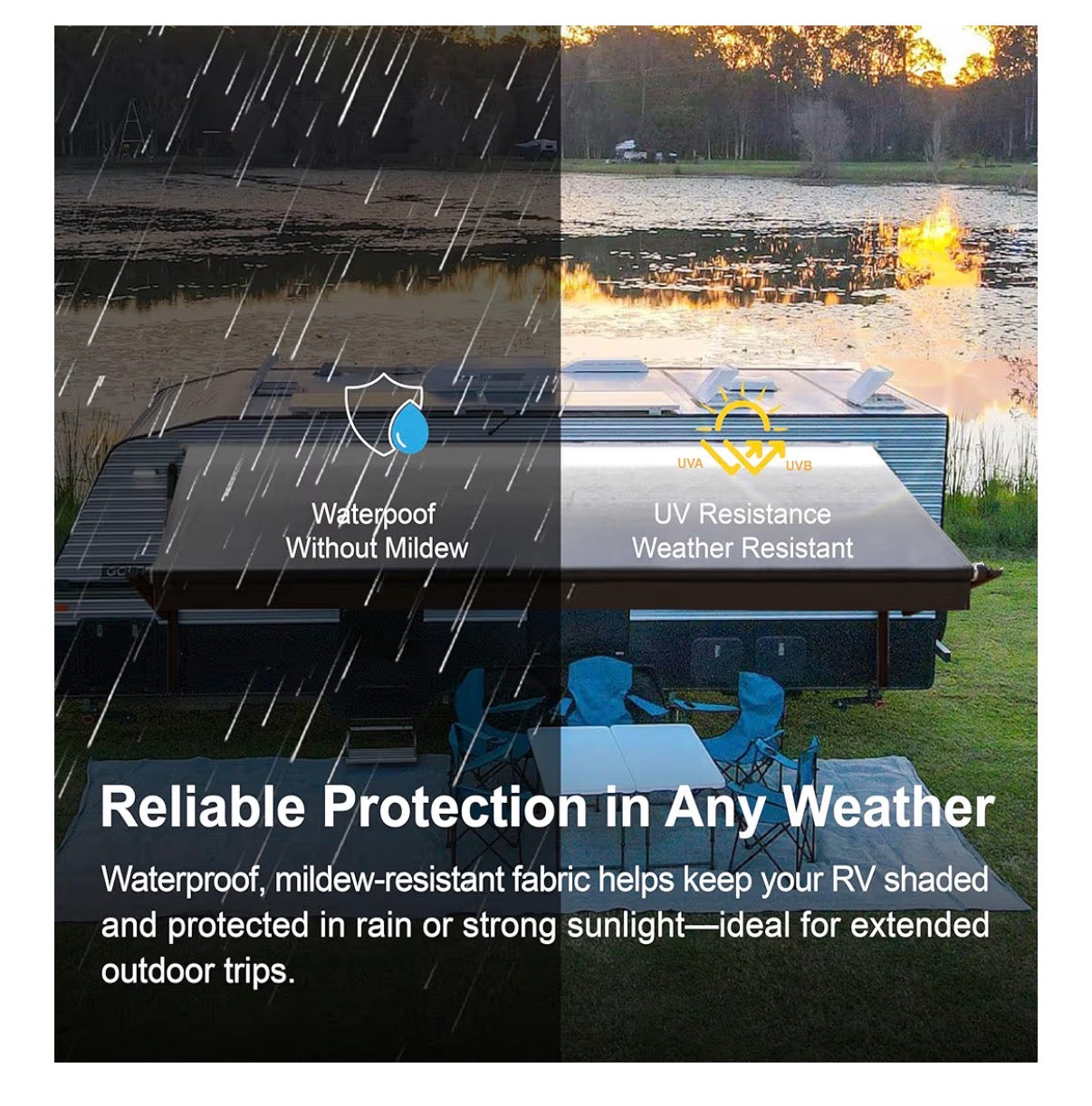 Suncode RV Awning for RV, Camper and Travel Trailers-Manual RV Awning Complete Kit, Manuel Camper Awning, RV Roll out Awning 20ft X 8ft White Frame & Silver Fade (New in Box)