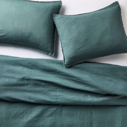 King/California King Heavyweight Linen Blend Comforter & Shame Set Dark Teal Blue - Casaluna Woven Rayon, Zipper Closure (New in Package)