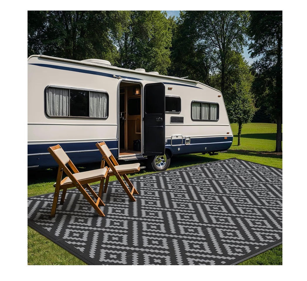 GENIMO Outdoor Rug, Waterproof Plastic Rugs 10 Ft. X 20 Ft. for Camping (Black/Gray) (New in Package)