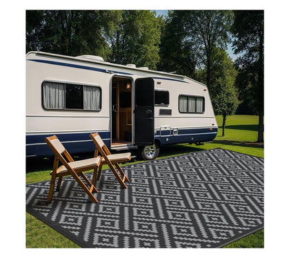 GENIMO Outdoor Rug, Waterproof Plastic Rugs 10 Ft. X 20 Ft. for Camping (Black/Gray) (New in Package)