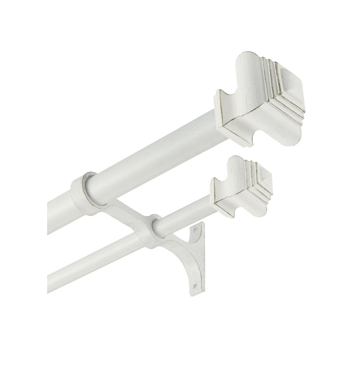 Double Curtain Rods for Windows 72 Inches to 144 Inches, Heavy Duty Double Curtain Rod with Square Retro Finials and Double Aluminum Bracket, Adjustable Double Rod for Curtains (Antique White) (New in Box)