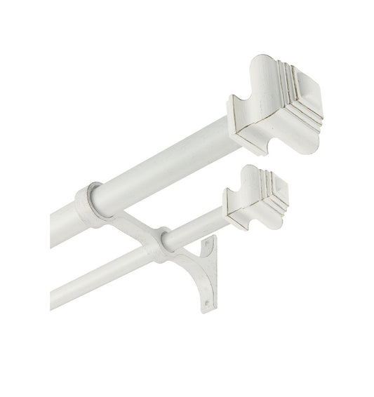 Double Curtain Rods for Windows 72 Inches to 144 Inches, Heavy Duty Double Curtain Rod with Square Retro Finials and Double Aluminum Bracket, Adjustable Double Rod for Curtains (Antique White) (New in Box)