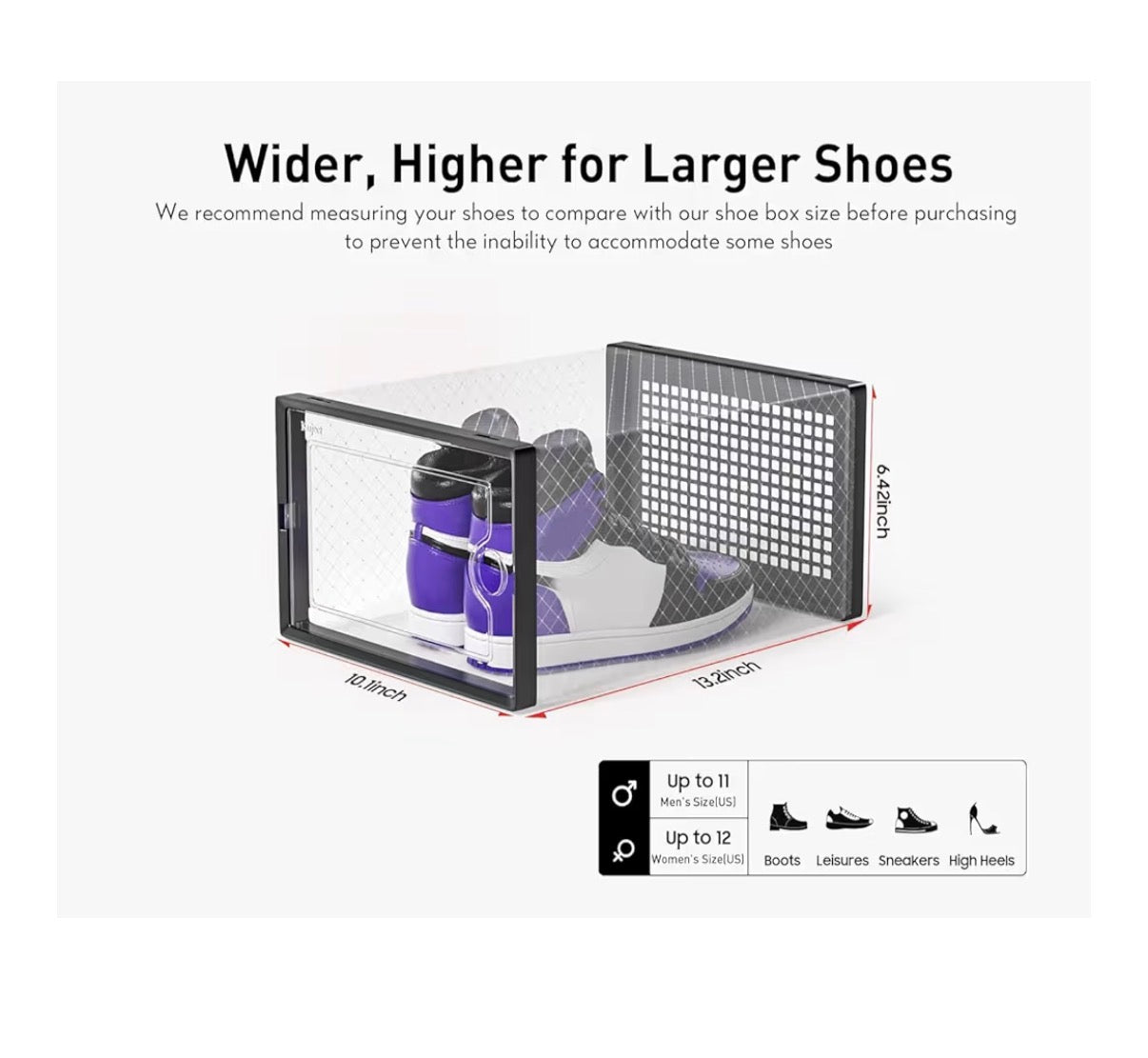 X-Large Shoe Storage Boxes Organizers Clear Plastic Stackable 12 Pack, Shoe Rack & Holder Substitute, Sneaker Containers, Toy Storage Organizer Bins for Entryway, Closet, and Under Bed (Black)