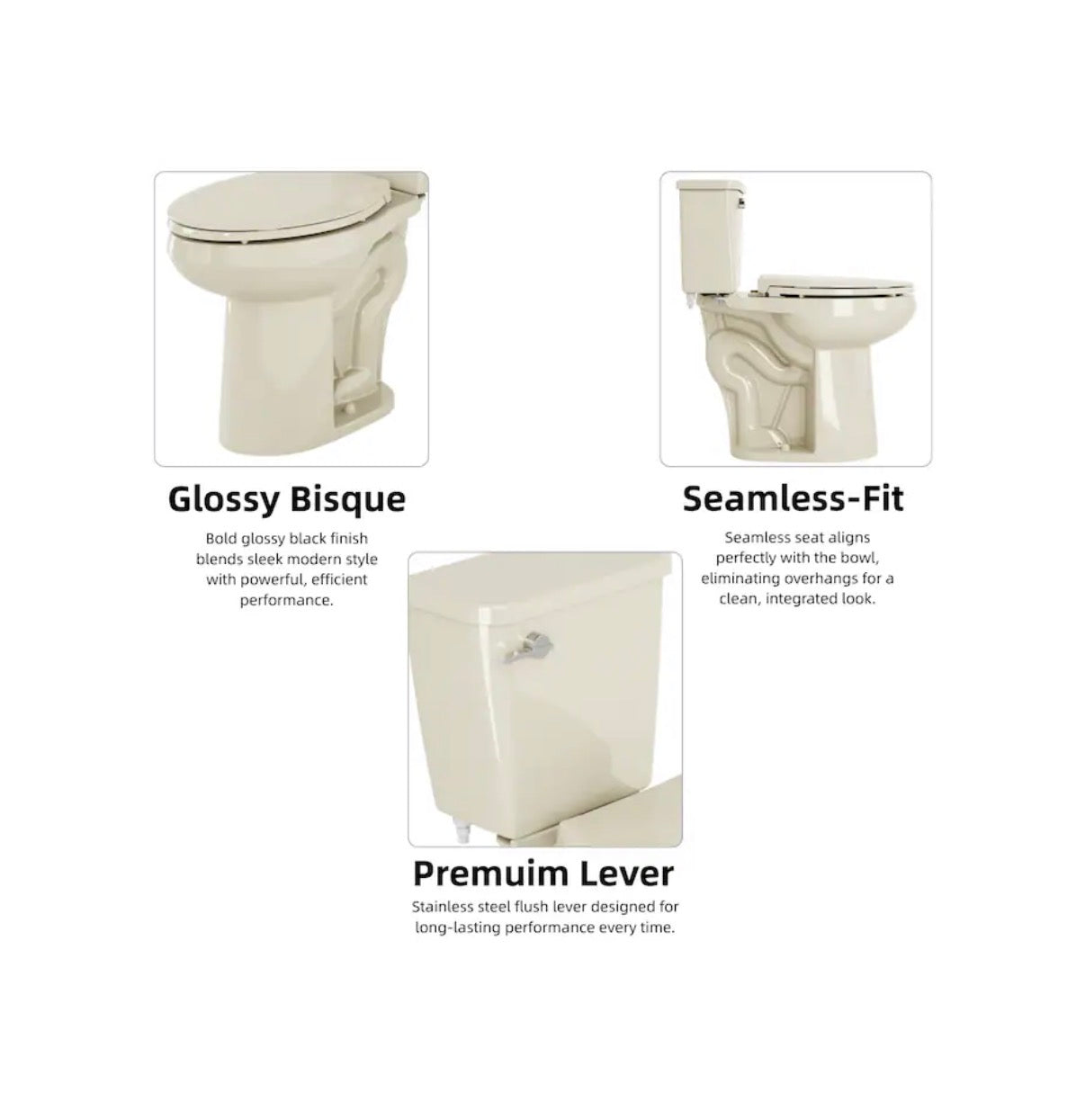 XH Bone 21 Inch Elongated Extra Tall 12 Inch Rough In 1.28 GPF Soft Close 2 Piece Toilet (New in Box)