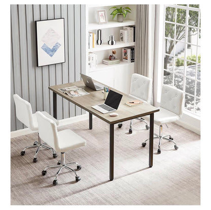 VECELO PU Leather Mid-Back Armless Vanity Chair Adjustable Height 360 Degree Rolling Swivel for Home, Office, Work (White) (New in Box)