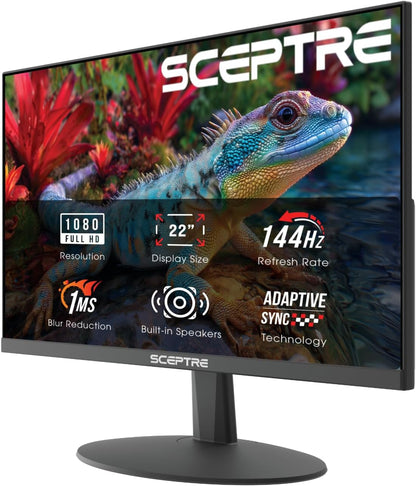 New Sceptre 22-Inch Gaming Monitor, FHD 1080p, Up to 144Hz, HDMI, DisplayPort, Built-in Speakers, Machine Black