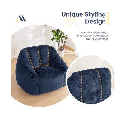 MAXYOYO Bean Bag Chair, Comfy Bean Bag Sofa with Back Support Faux Fur Bean Bag Chair for Adults and Kids, Stuffed Floor Sofa for Living Room, Bedroom, Apartment (Navy) (New in Box)