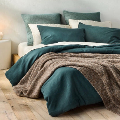 King/California King Heavyweight Linen Blend Comforter & Shame Set Dark Teal Blue - Casaluna Woven Rayon, Zipper Closure (New in Package)