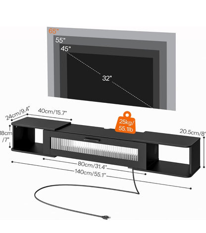 Floating Tv Stand with LED Light Power Outlet for TVs Up to 65 Inch Wall mounted TV Shelf, Modern Media Console Entertainment Center Under TV, for Living Room Bedroom (Black) (New in Box)