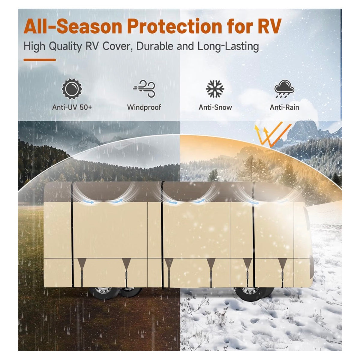 Class A RV Cover 37 Ft-40 Ft. Upgraded Heavy Duty 9 Layers Top Class A Motor Home Cover, Windproof & Breathable Toy Hauler Trailer Covers Includes 3 Extra Straps & Gutter Covers (Brown/Beige) (New in Box)