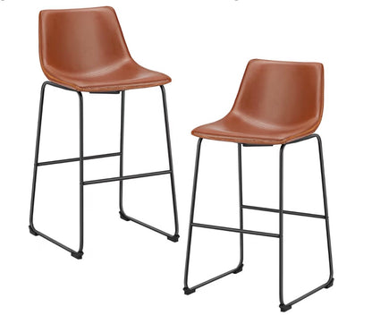 26 Inch Counter Height Bar Stools Set of 2, Modern Faux Leather High Barstools with Back and Metal Leg, Bar Chairs for Kitchen Island (Elegant Brown)