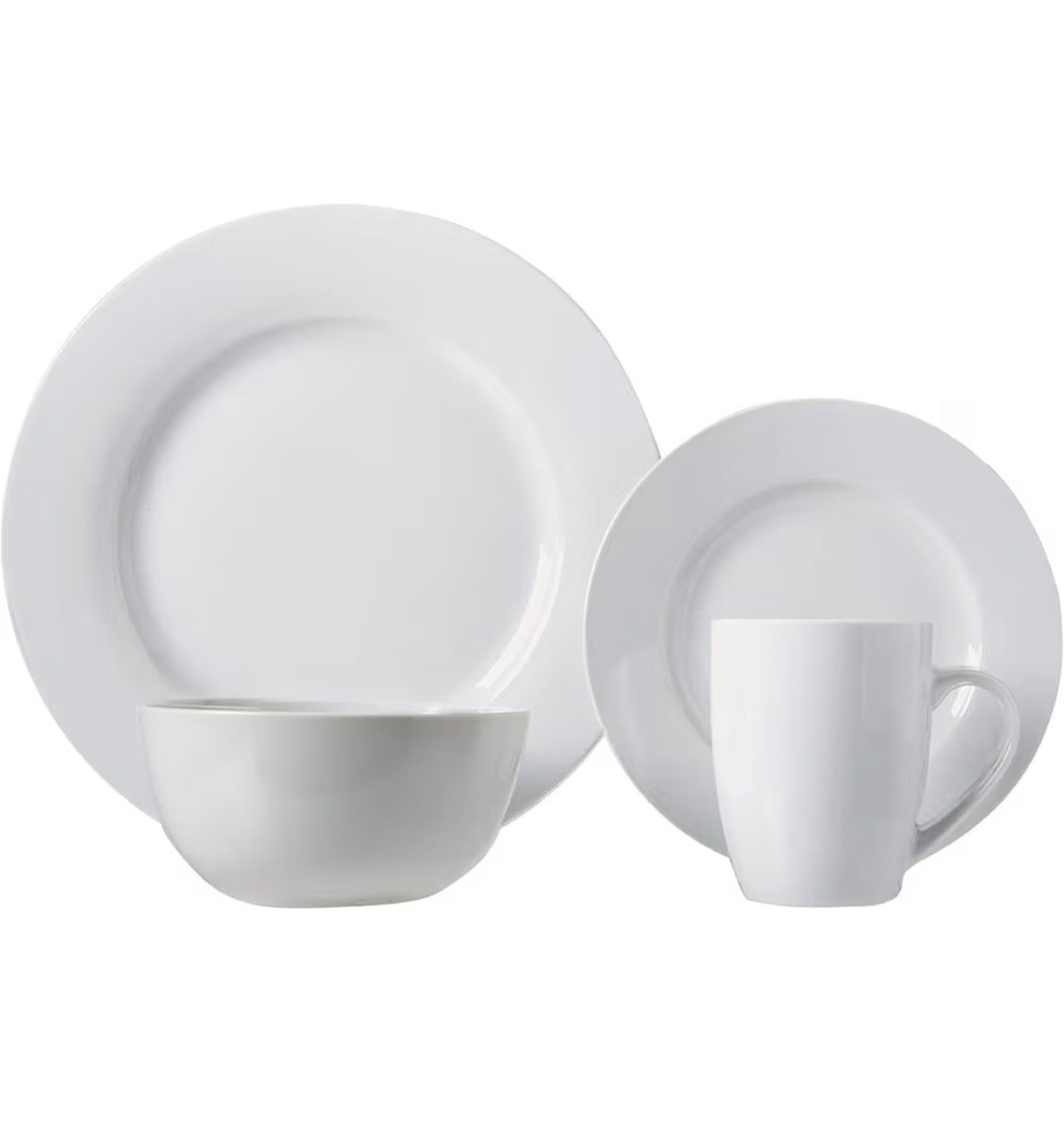 16 Piece Porcelain Dinnerware Set, Microwave and Dishwasher Safe, Service for 4, Plates, Bowls and Mugs (White) (New in Box)