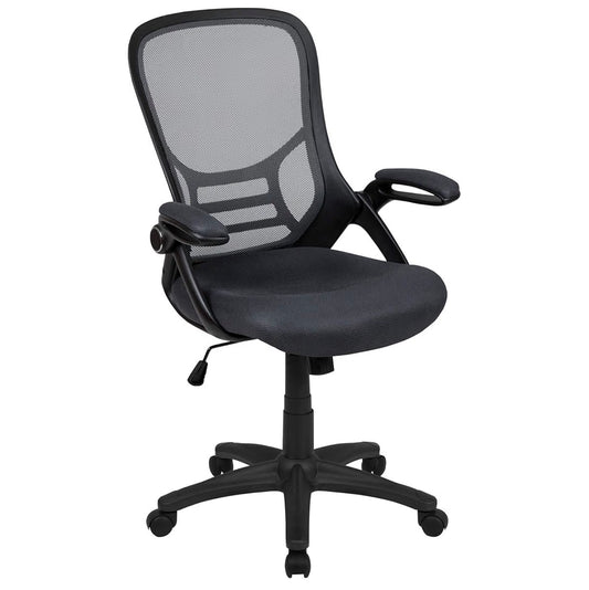 Flash Furniture High Back Mesh Executive Office Chair, Flip Up Arms, 360 Degree Swivel, Height Adjustable, Commercial Grade (Dark Gray) (New in Box)