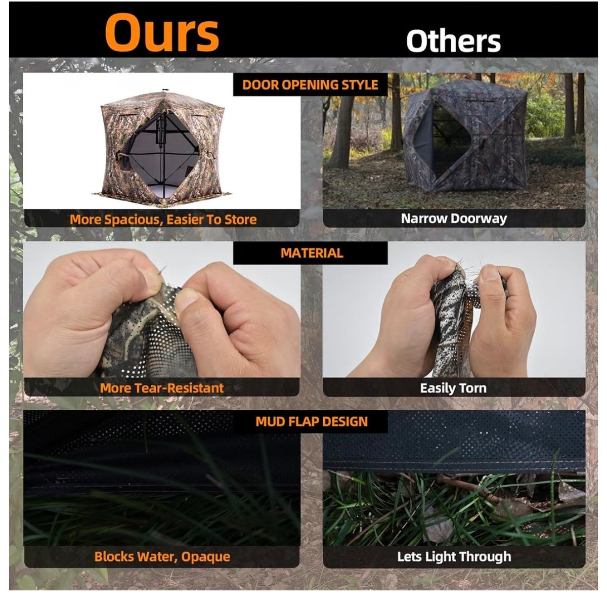 360/270 Degree See Through Hunting Blind, Pop Up Ground Blind 2-3 Person Hunting Blind for Hunting Deer and Turkey, with Diamond Shaped Door, Mud Flap and Portable Carry Bag (New in Box)