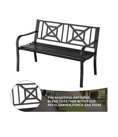 Outdoor Bench Garden Bench Patio Bench, Weatherproof Anti-Rust metal Powder Coated Frame Park Bench, for Yard & Porch & Park (New in Box)