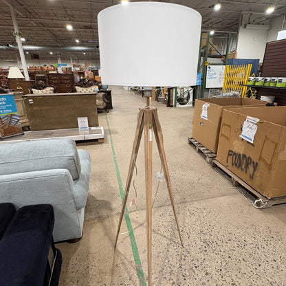 Faux Wood Metal Tripod Lamp